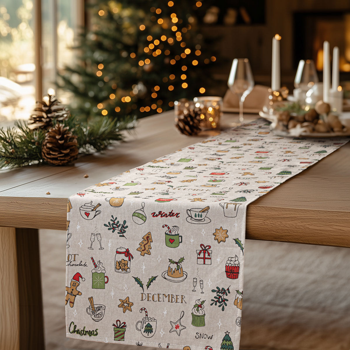 Ράννερ Πράσινα Χριστουγεννιάτικα Σχέδια 32x250εκ