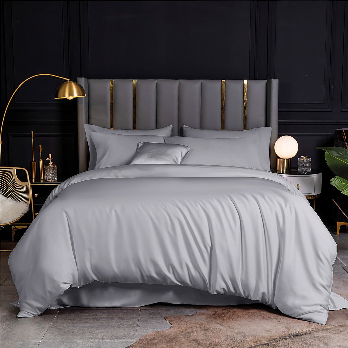 Σετ Σεντόνια Υπέρδιπλα Bamboo 300tc Art 12051 Silver Fantasy 250x275εκ Γκρι