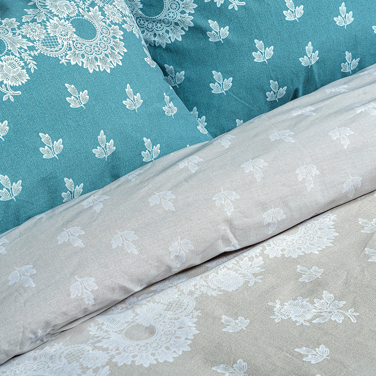 Σετ Σεντόνια Υπέρδιπλα Palm Art 12186 240x260εκ Πετρόλ-Μπεζ