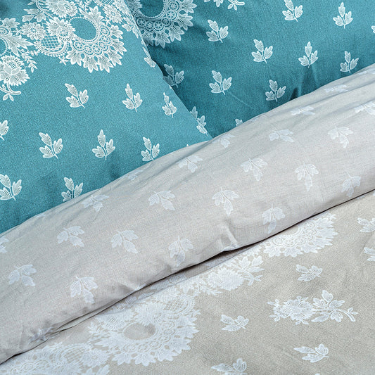 Σετ Σεντόνια Υπέρδιπλα Palm Art 12186 240x260εκ Πετρόλ-Μπεζ