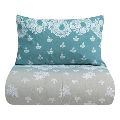 Σετ Πάπλωμα Υπέρδιπλο Palm Art 12186 220x240εκ Πετρόλ-Μπεζ