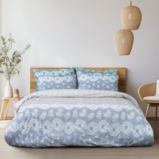 Σετ Σεντόνια Υπέρδιπλα με Λάστιχο Turtle Art 12187 170x200+30εκ Γκρι-Μπεζ