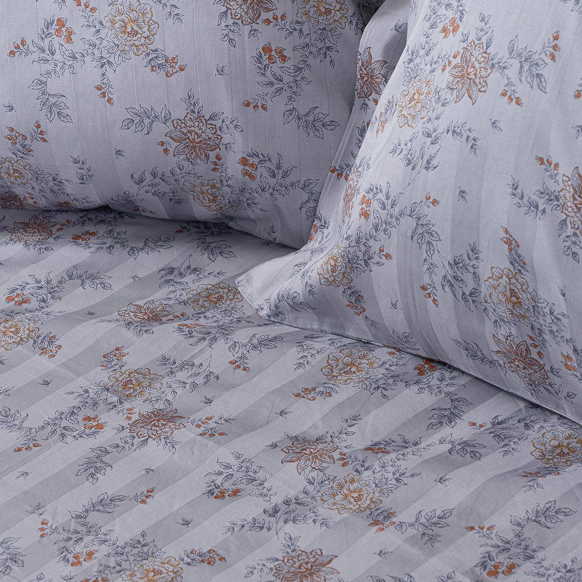 Σετ Παπλωματοθήκη Υπέρδιπλη Art 12212 Jasmine 100% Βαμβακοσατέν 300tc 230x250εκ Γκρι