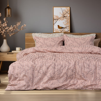 Σετ Σεντόνια Υπέρδιπλα με Λάστιχο Art 12214 Flora 100% Βαμβακοσατέν 300tc 170x200+30εκ Σομόν