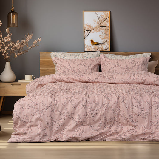 Σετ Πάπλωμα Υπέρδιπλο Art 12214 Flora 100% Βαμβακοσατέν 300tc 220x240εκ Σομόν