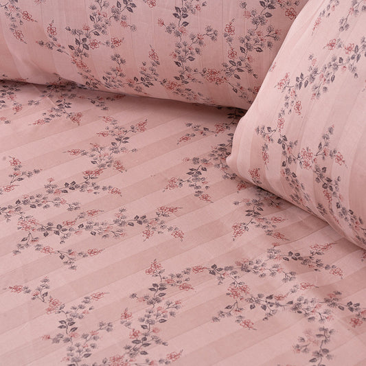 Σετ Σεντόνια Υπέρδιπλα με Λάστιχο Art 12214 Flora 100% Βαμβακοσατέν 300tc 170x200+30εκ Σομόν