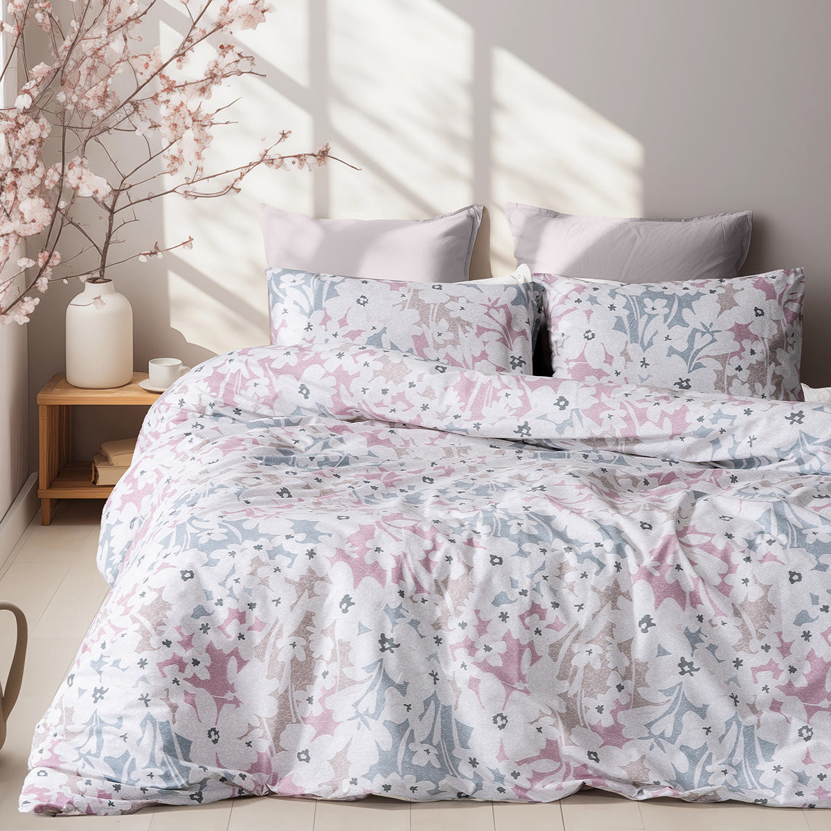 Σετ Σεντόνια Υπέρδιπλα Ninet Art 12252 230x260εκ Γκρι/Ροζ