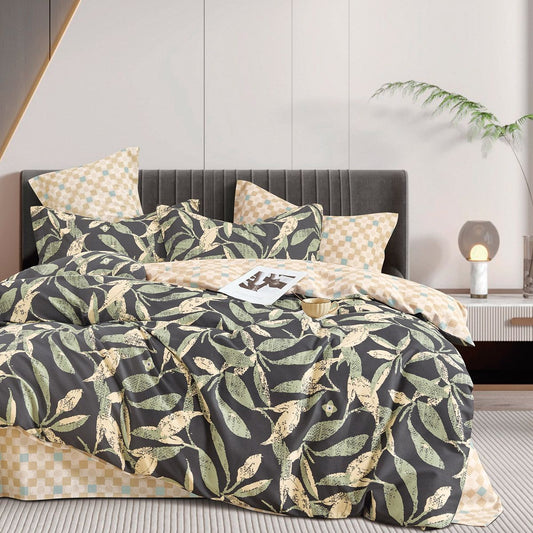 Σετ Παπλωματοθήκη Υπέρδιπλη Art 12287 Antonella 230x250εκ Ανθρακί/Λαδί