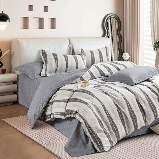 Σετ Παπλωματοθήκη Υπέρδιπλη Art 12288 Adamantia 230x250εκ Εκρού/Ανθρακί