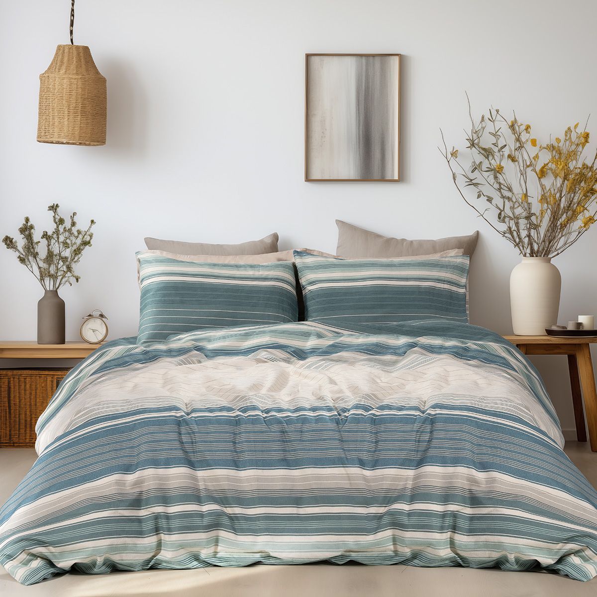 Σετ Σεντόνια Φανελένια Υπέρδιπλα με Λάστιχο Monet Art 12331 170x200+32εκ Πράσινο