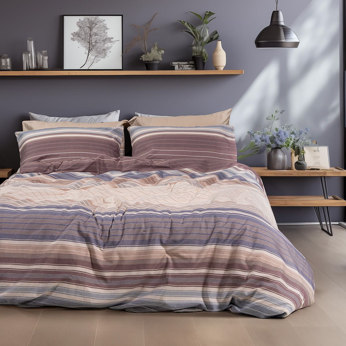 Σετ Σεντόνια Φανελένια King Size με Λάστιχο Dali Art 12332 185x200+32εκ Μπεζ