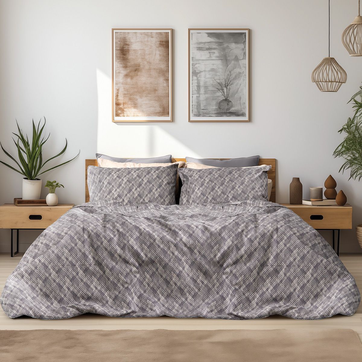 Σετ Σεντόνια Φανελένια King Size με Λάστιχο Leonardo Art 12333 185x200+32εκ Γκρι