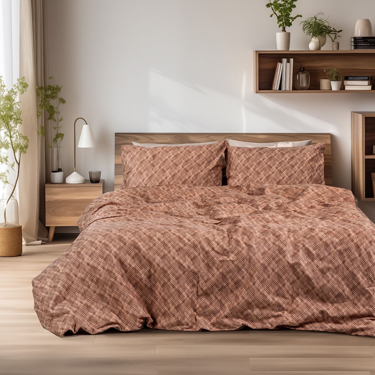 Σετ Σεντόνια Φανελένια King Size με Λάστιχο Frida Art 12336 185x200+32εκ Κεραμιδί