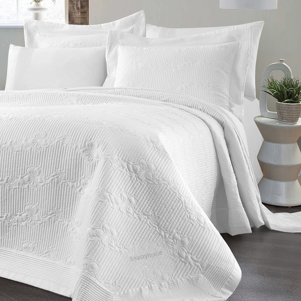 Σετ Κουβερλί Υπέρδιπλο Emelia Art 12505 230x250εκ Λευκό