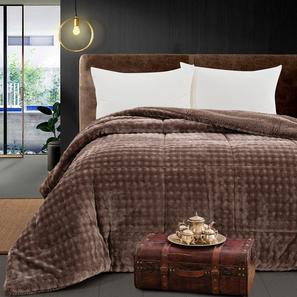 Κουβερτοπάπλωμα Υπέρδιπλο Art 12515 220x240εκ Μόκα