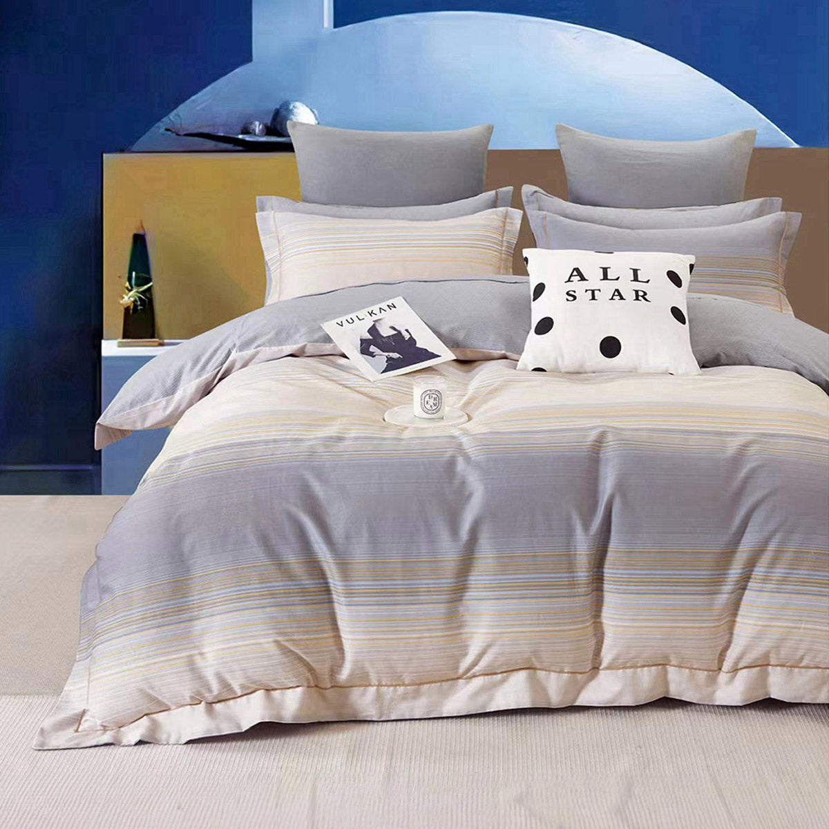 Σετ Σεντόνια Υπέρδιπλα με Λάστιχο Art 12618 Bach 165x200+30εκ Γκρι-Μπεζ