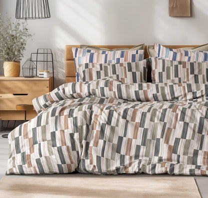 Σετ Παπλωματοθήκη Φανελένια Υπέρδιπλη Pinot Art 12632 230x250εκ Μπεζ-Πράσινο