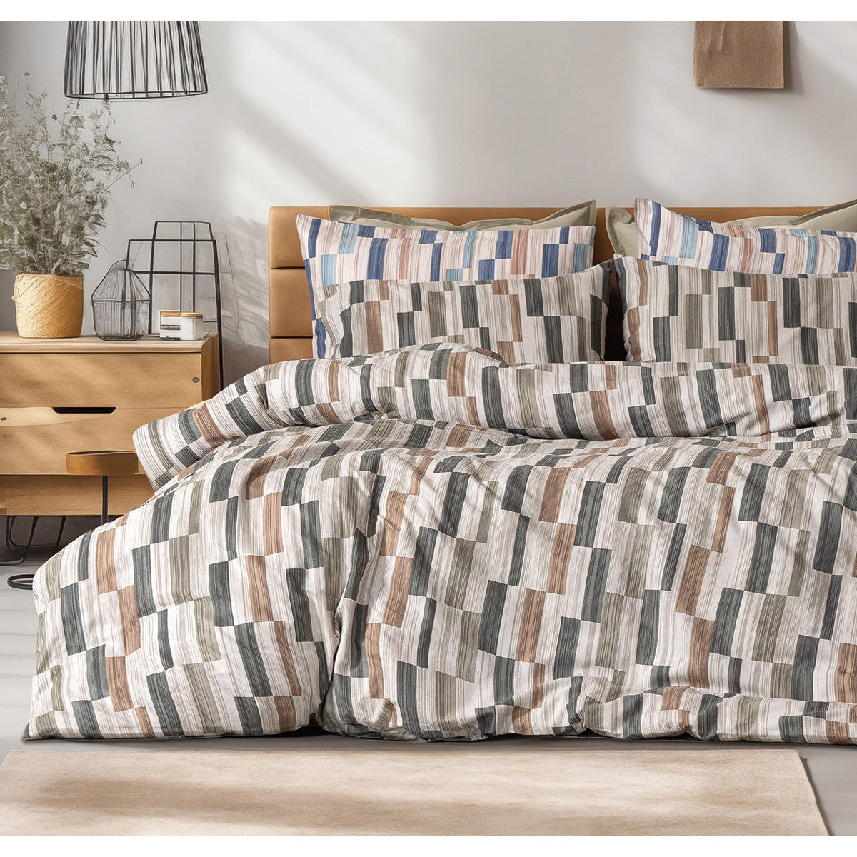 Σετ Σεντόνια Φανελένια King Size με Λάστιχο Pinot Art 12632 185x200+32εκ Μπεζ-Πράσινο