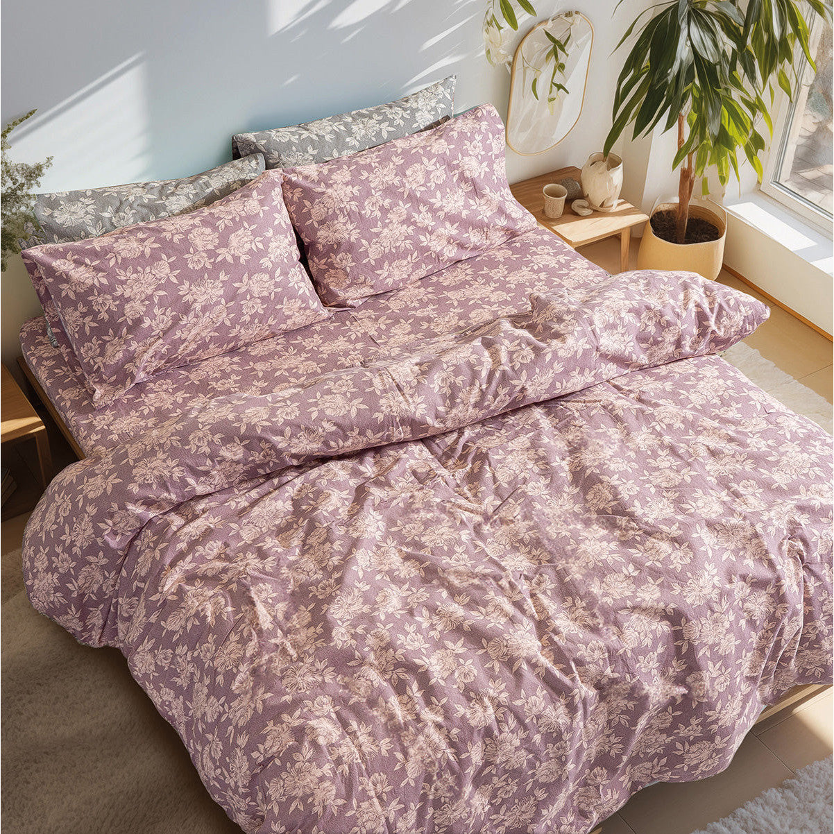 Σετ Σεντόνια Φανελένια King Size με Λάστιχο Muscat Art 12635 185x200+32εκ Σάπιο Μήλο