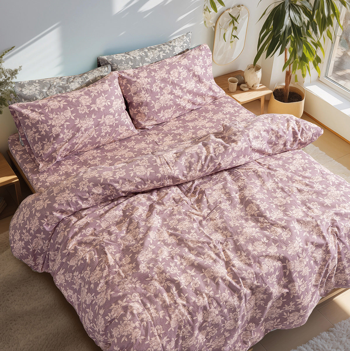 Σετ Σεντόνια Φανελένια King Size με Λάστιχο Muscat Art 12635 185x200+32εκ Σάπιο Μήλο