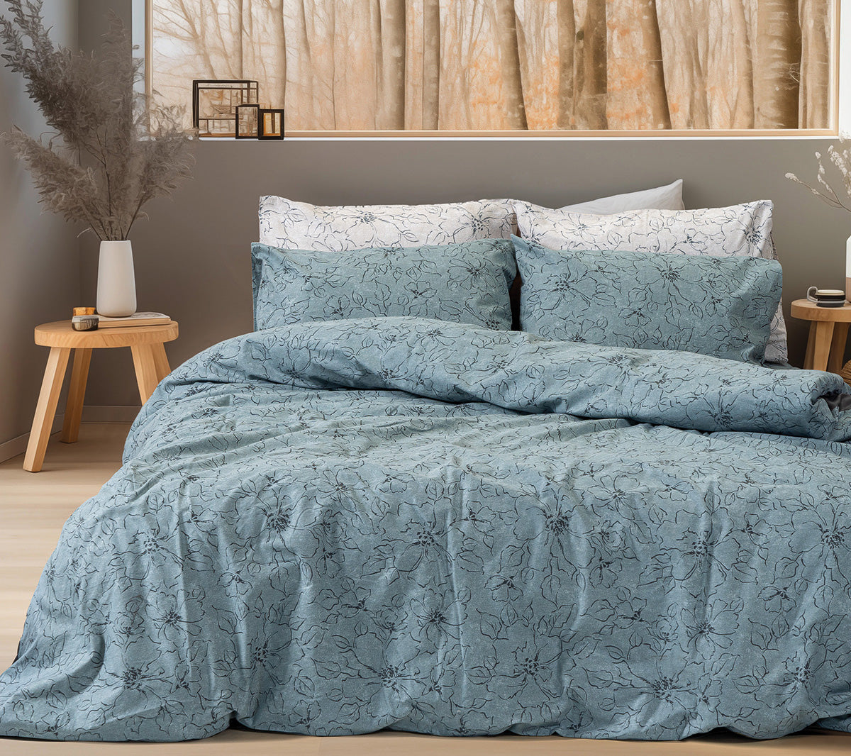 Σετ Σεντόνια Φανελένια Υπέρδιπλα Nebbiolo Art 12636 240x260εκ Πετρόλ