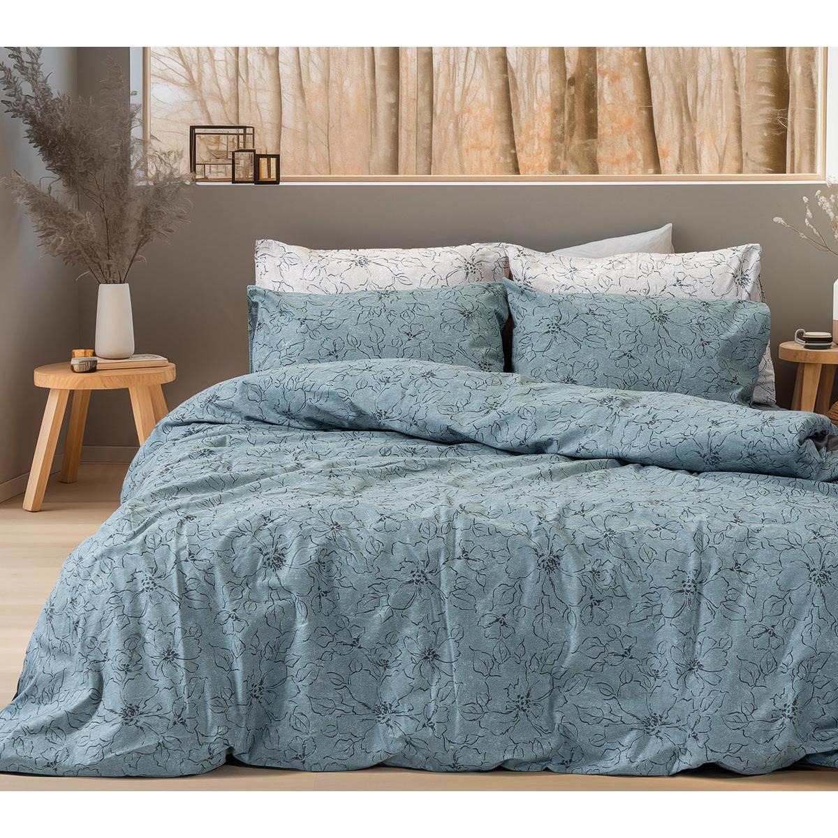 Σετ Σεντόνια Φανελένια Μονά με Λάστιχο Nebbiolo Art 12636 105x200+32εκ Πετρόλ