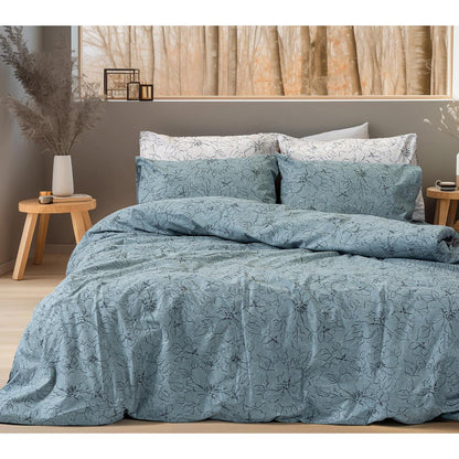 Σετ Σεντόνια Φανελένια Μονά με Λάστιχο Nebbiolo Art 12636 105x200+32εκ Πετρόλ