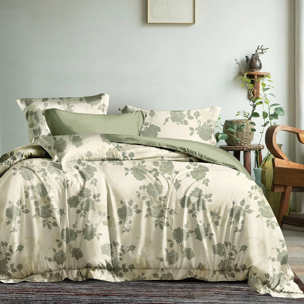 Double Quilt Cover Set Memories Art 12686 220x240cm Olive Green