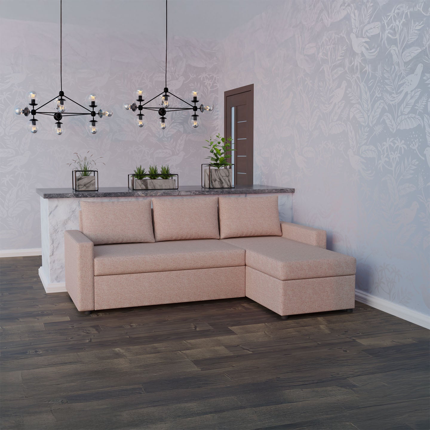 Γωνιακός Καναπές Κρεβάτι Concept με Αναστρέψιμη Γωνία & Αποθηκευτικό Χώρο Σάπιο Μήλο 218x153x80