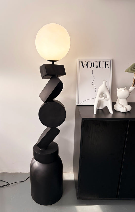 FLC 8038 BK ΔΑΠΕΔΟΥ ΜΑΥΡΟ ΑΚΡΥΛΙΚΟ + ΡΗΤΙΝΗ ΓΕΩΜΕΤΡΙΚΑ ΣΧΗΜΑΤΑ ΚΑΙ ΜΠΑΛΑ ΓΥΑΛΙΝΗ 1xΕ27 Φ30x140