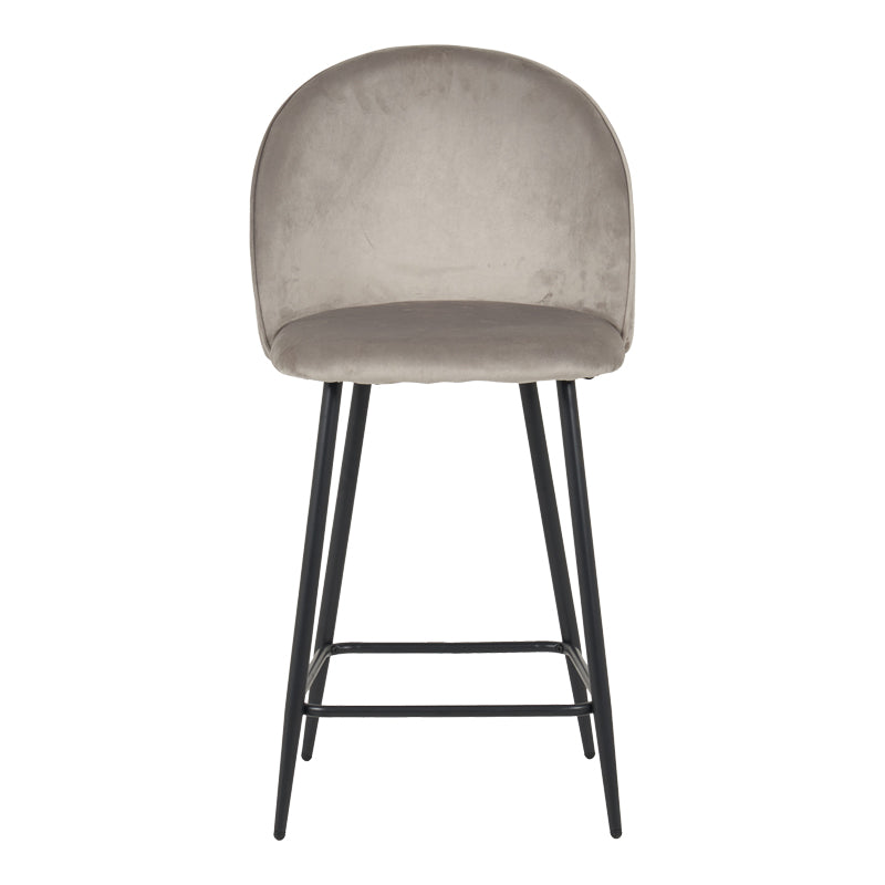 Σκαμπό Μπαρ Μεσαίου Ύψους Perch Βελούδο σε Γκρι Απόχρωση με Μαύρα Μεταλλικά Πόδια 50x43x99