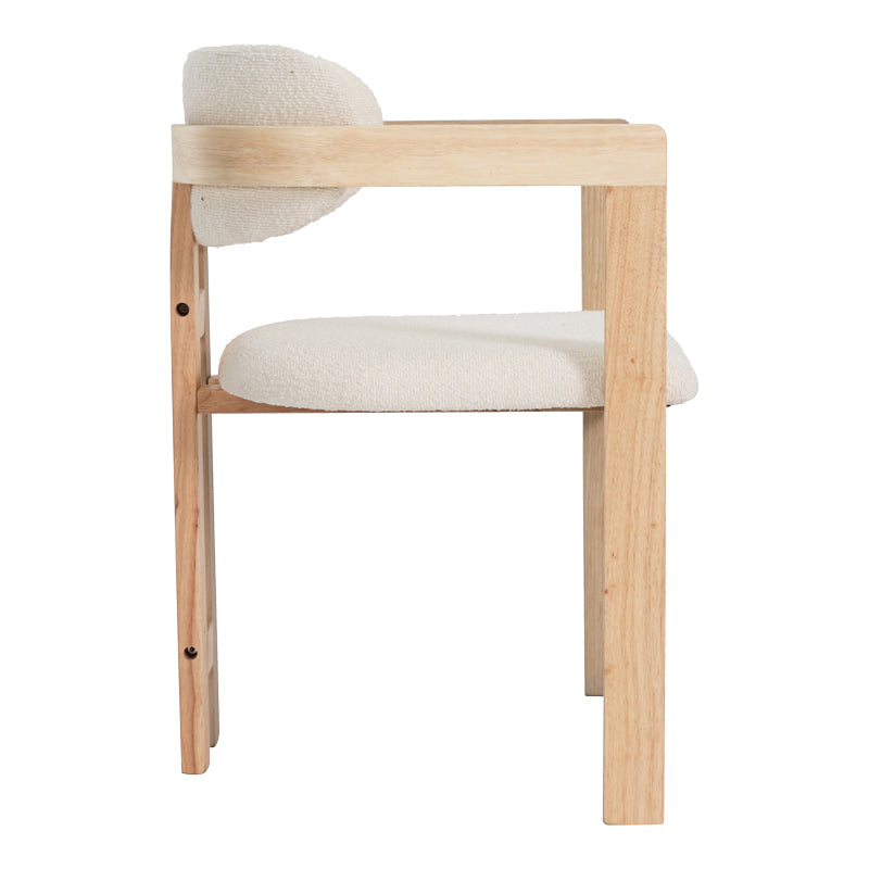 Winsor Armchair Beige Boucle Fabric-Rubberwood in Natural Shade 58.5x51x76