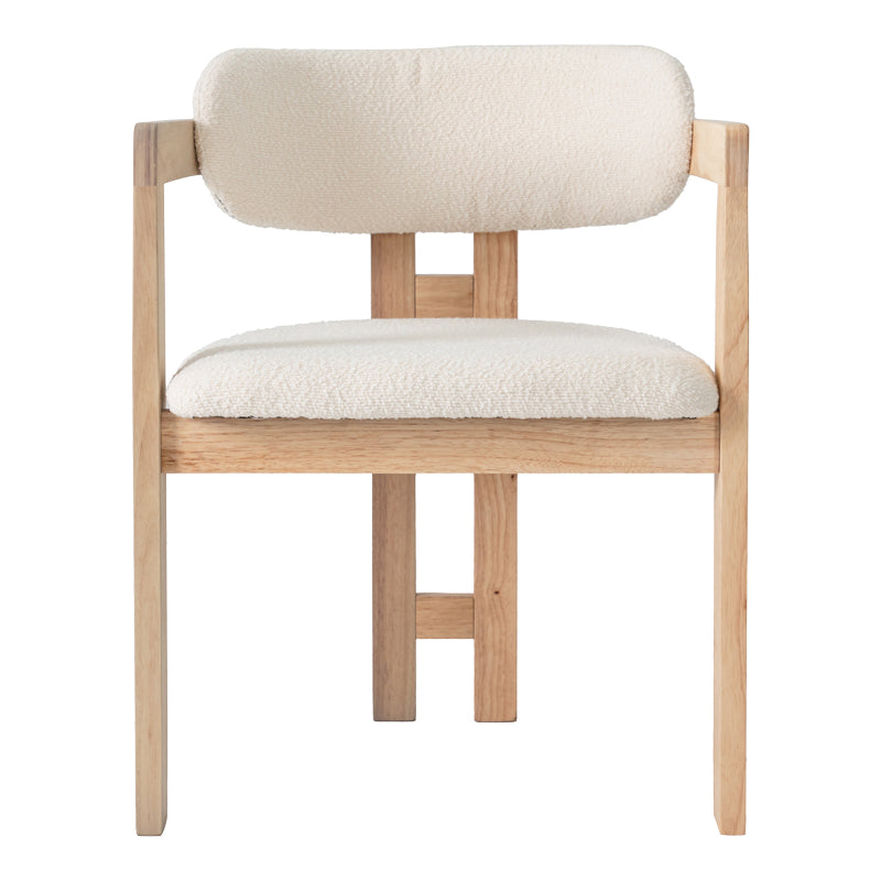 Winsor Armchair Beige Boucle Fabric-Rubberwood in Natural Shade 58.5x51x76