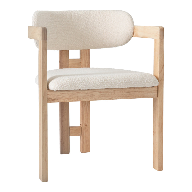 Winsor Armchair Beige Boucle Fabric-Rubberwood in Natural Shade 58.5x51x76