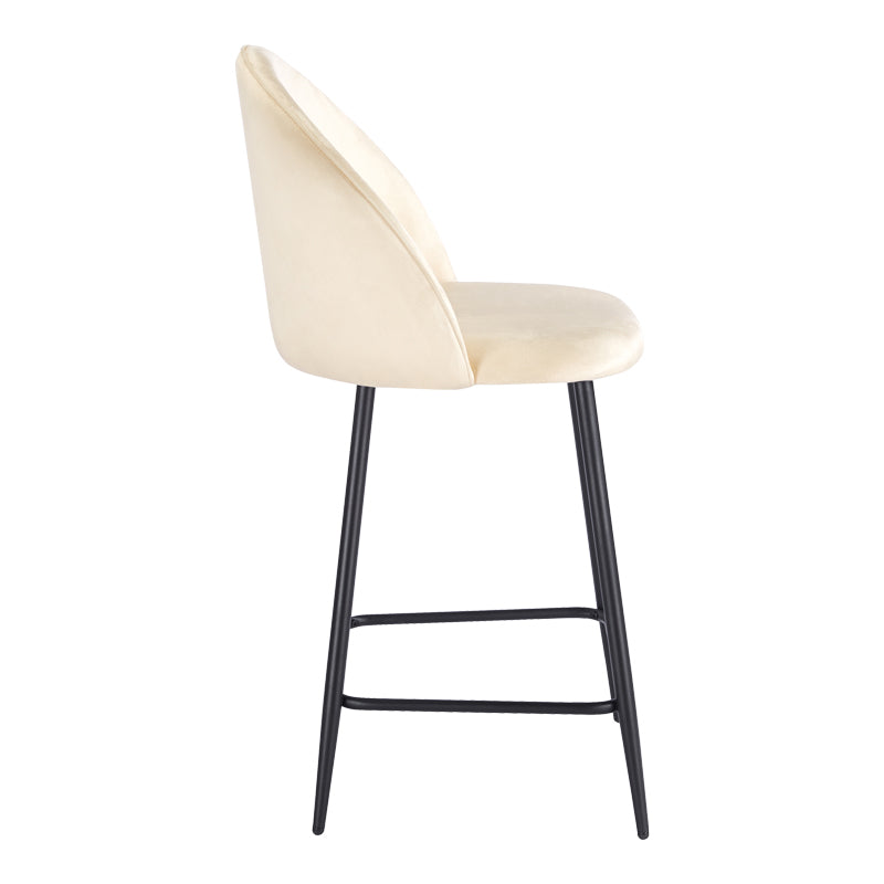 Mid-Height Bar Stool Perch Velvet Cream - Black Metal Legs 50x43x99