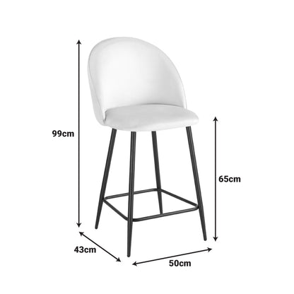 Mid-Height Bar Stool Perch Velvet Cream - Black Metal Legs 50x43x99