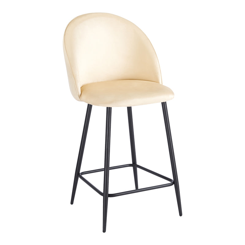 Mid-Height Bar Stool Perch Velvet Cream - Black Metal Legs 50x43x99