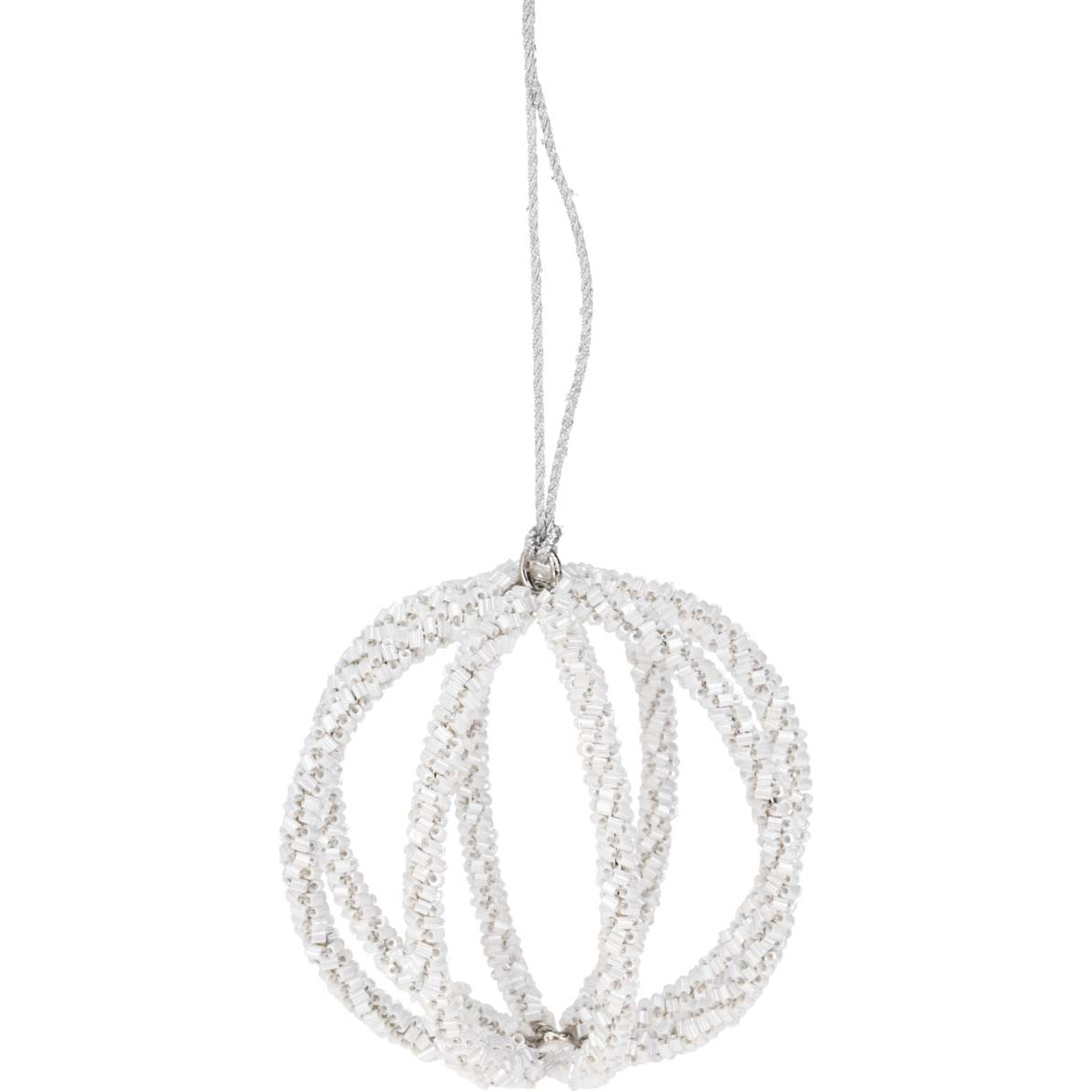 Μπάλα Χριστουγέννων με Χάντρες Ασημί 8εκ