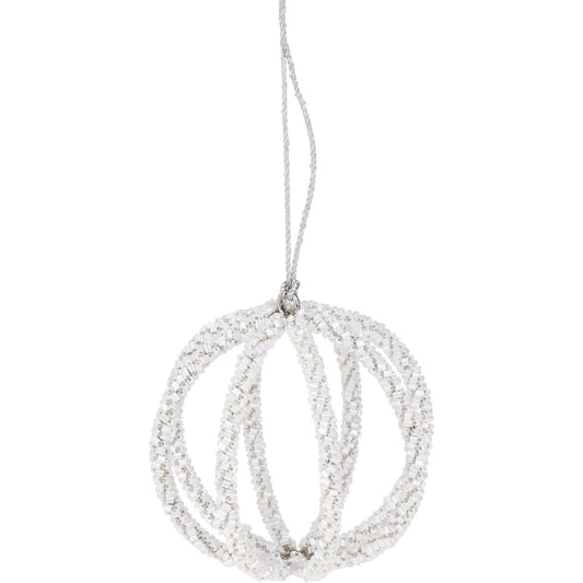 Μπάλα Χριστουγέννων με Χάντρες Ασημί 8εκ