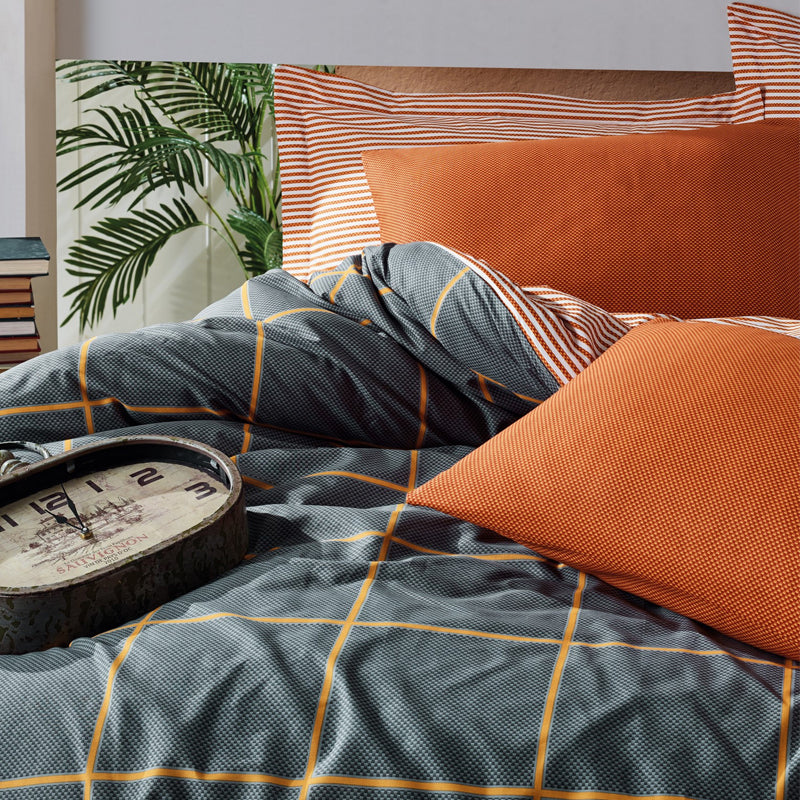 Σετ Παπλωματοθήκη Stark 3 Τμχ Μονή (160x220εκ) Χρώμα Cinnamon - Μπλε