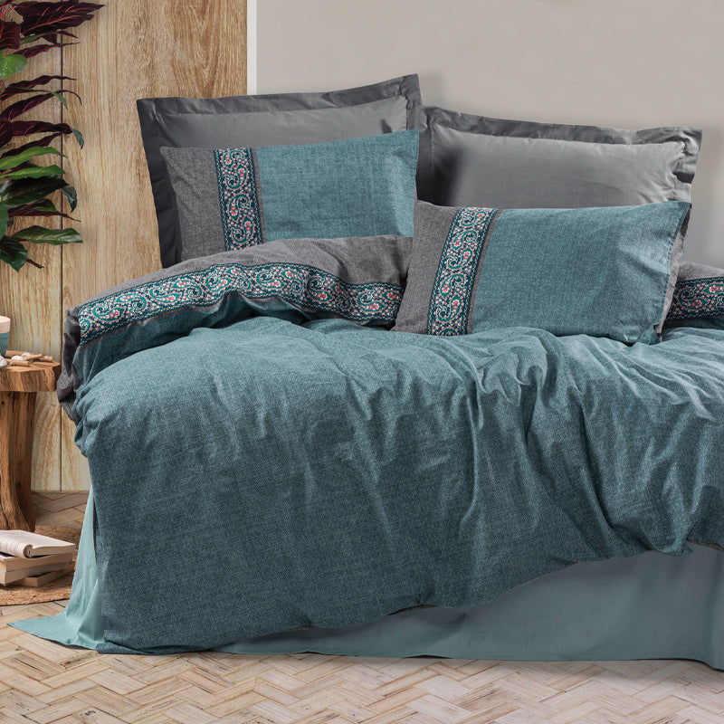 Σετ Παπλωματοθήκη Ema 3 Τμχ Μονή (160x220εκ) Χρώμα Πετρόλ