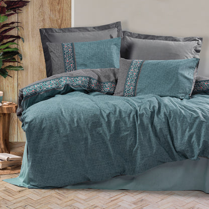 Σετ Παπλωματοθήκη Ema 3 Τμχ Μονή (160x220εκ) Χρώμα Πετρόλ