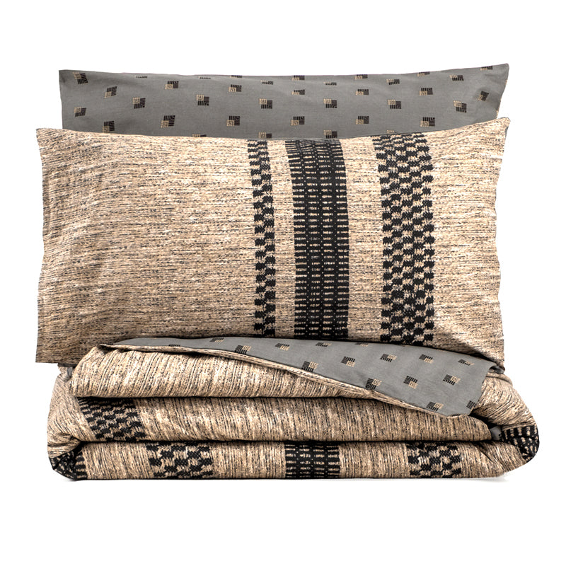 Σετ Παπλωματοθήκη Arlo 3 Τμχ Μονή (160x220εκ) Χρώμα Καφέ - Γκρι