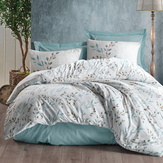 Σετ Παπλωματοθήκη Lendell Cotton Box 4 Τμχ Διπλή 200x220εκ Χρώμα Μέντα - Λευκό