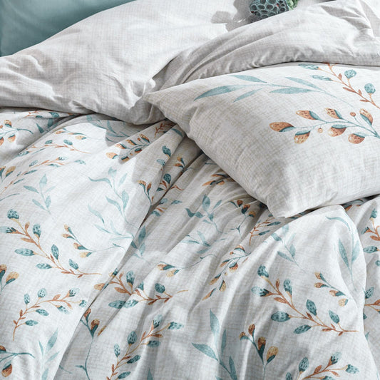 Σετ Παπλωματοθήκη Lendell Cotton Box 4 Τμχ Διπλή 200x220εκ Χρώμα Μέντα - Λευκό