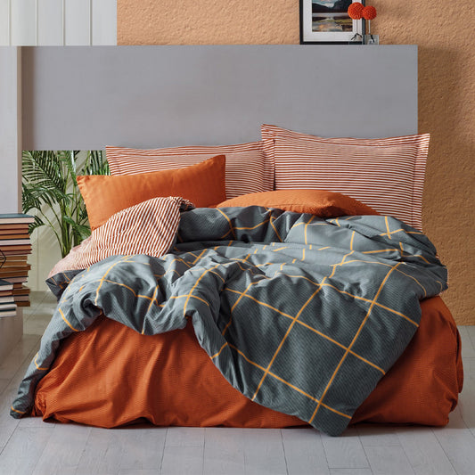 Σετ Παπλωματοθήκη Stark 4 Τμχ Διπλή (200x220εκ) Χρώμα Cinnamon - Μπλε