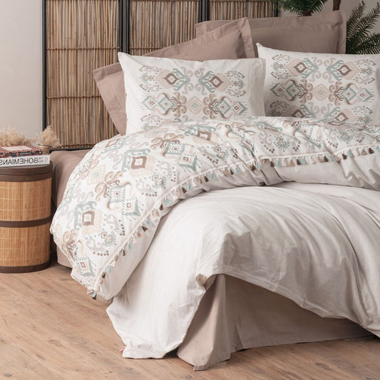 Σετ Παπλωματοθήκη Asilo Cotton Box 4 Τμχ Διπλή 200x220εκ Χρώμα Καφέ - Λευκό