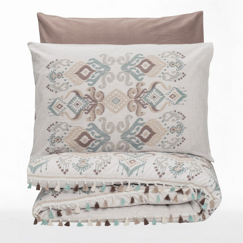 Σετ Παπλωματοθήκη Asilo Cotton Box 4 Τμχ Διπλή 200x220εκ Χρώμα Καφέ - Λευκό