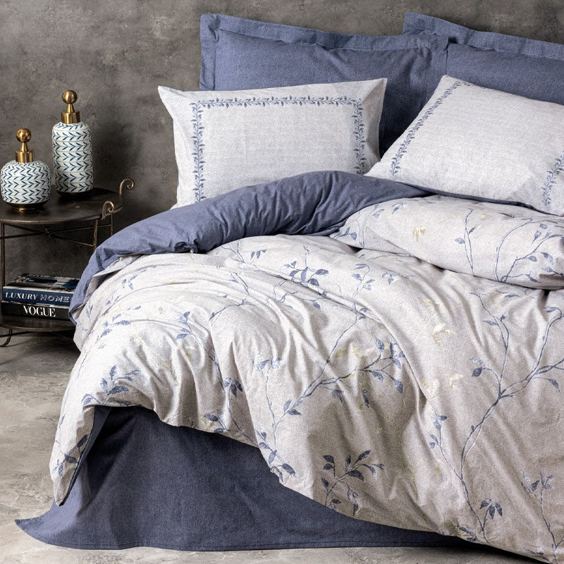 Σετ Παπλωματοθήκη Nitsa Cotton Box 3 Τμχ Μονή 160x220εκ Χρώμα Σκούρο Μπλε - Γκρι