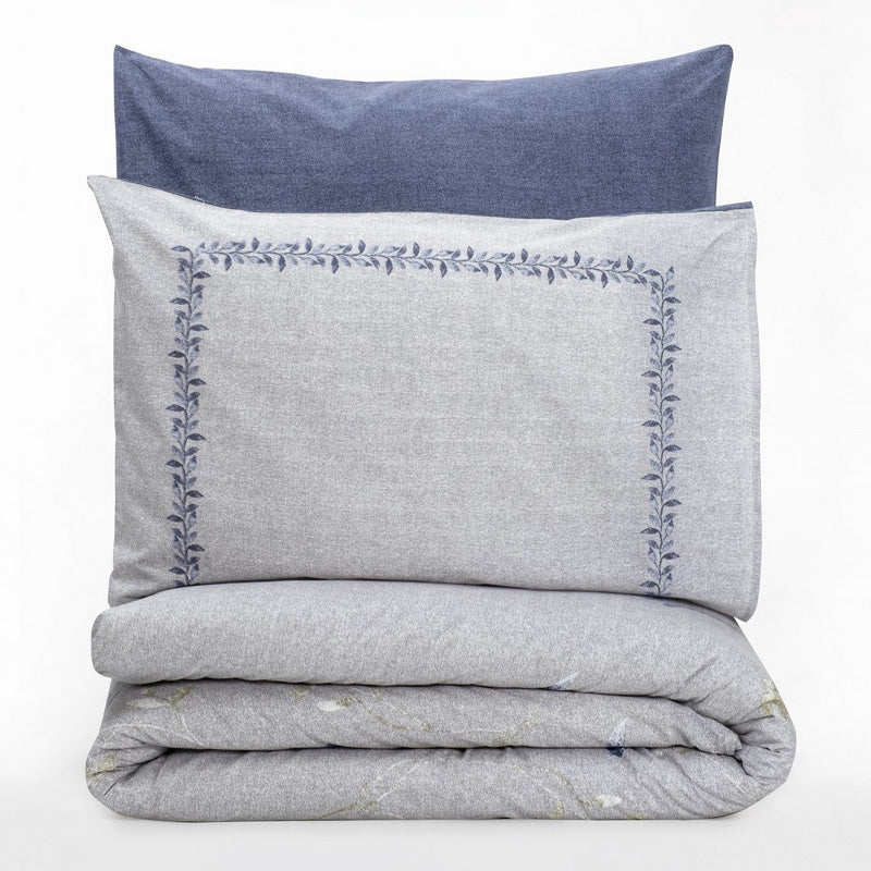 Σετ Παπλωματοθήκη Nitsa Cotton Box 3 Τμχ Μονή 160x220εκ Χρώμα Σκούρο Μπλε - Γκρι